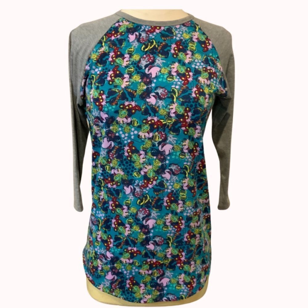 LuLaRoe Randy XS Minnie Mouse Multicolor Raglan Sleeve Baseball Top XS